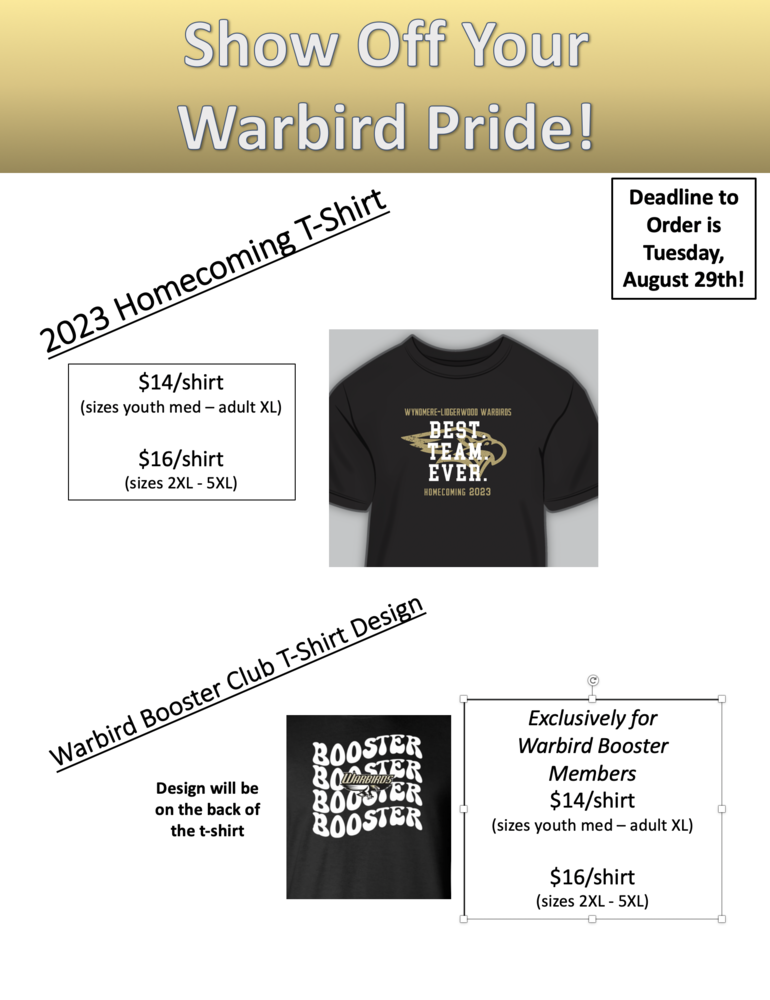 Homecoming and Booster Club t-shirt desgins